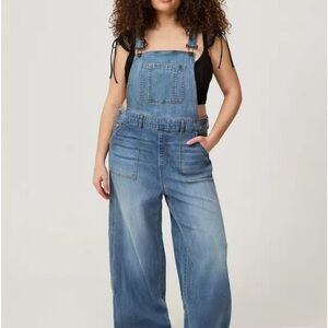 Women's Blue Denim Wide Leg Overalls